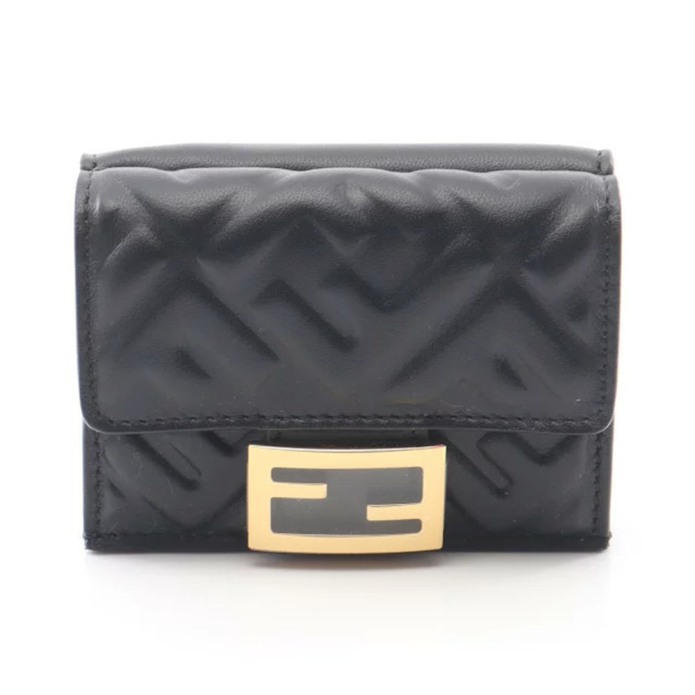 Fendi Baguette Tri fold Wallet Leather Black